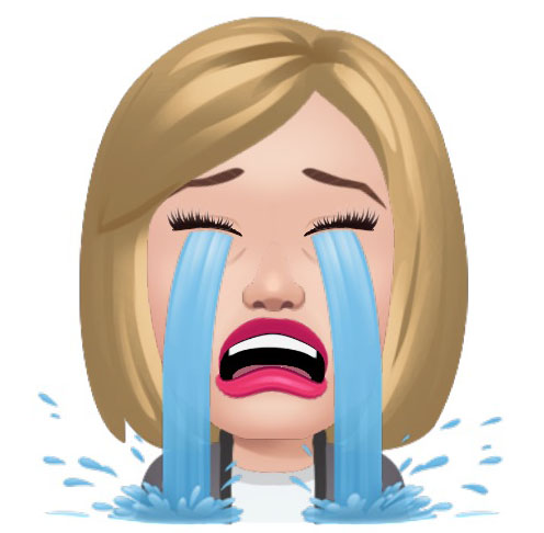 A digital illustration of a woman with blonde hair, crying with blue tears streaming down her face, expressing strong emotions.